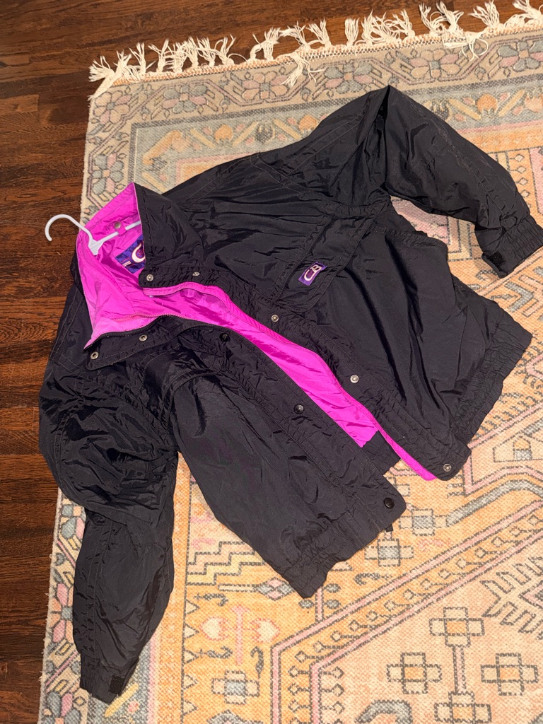 80’s Vintage Black Retro Jacket With Bright Pink Lining, S/M